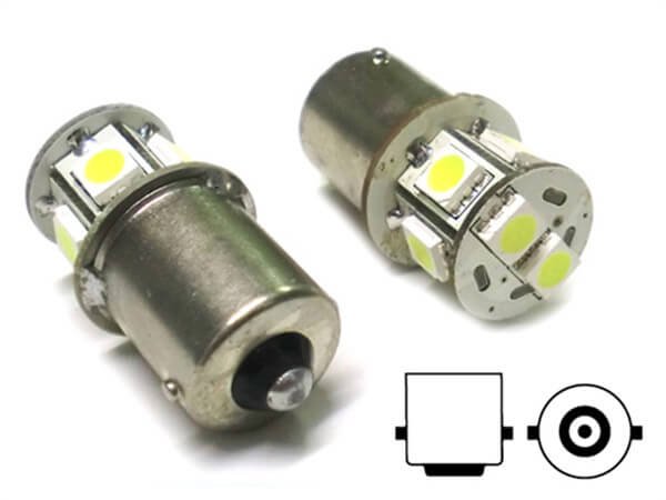 2 Pezzi Lampade LED Canbus BA15S G18,5 R5W R10W No Errore Bianco 12V Luci Posizione Piedi Dritti 7 SMD 5050
