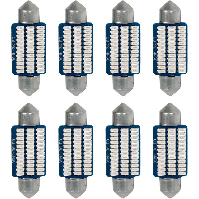8 Pezzi Lampada Led Siluro 36mm Canbus T11 SV8.5 C5W C10W 30 SMD 3014 12V 1.8W 160lm Luce Colore Blu