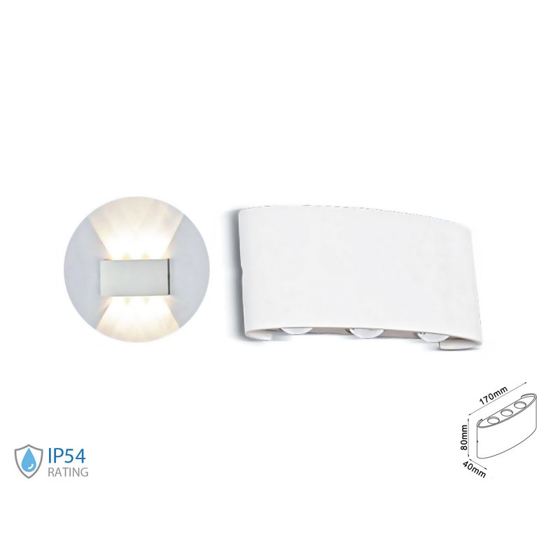 Applique Led Da Parete 6W Caldo 3000K Carcassa Bianca Doppio Illuminazione Up-Down IP54 SKU-218613