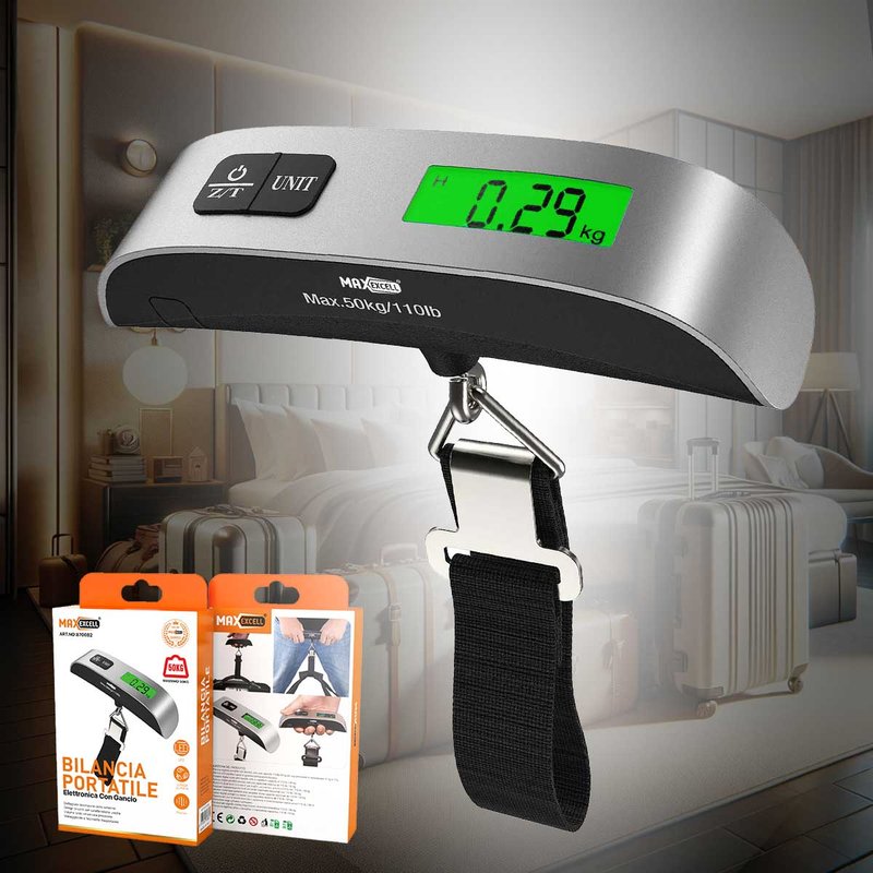 [AB870082] Bilancia digitale portatile 50 kg con cinghia, per valigie e uso domestico