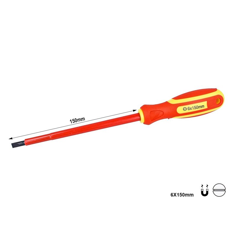 [AS629269] Cacciavite Isolato a Taglio 6X150mm Lama Isolante Per Elettricista