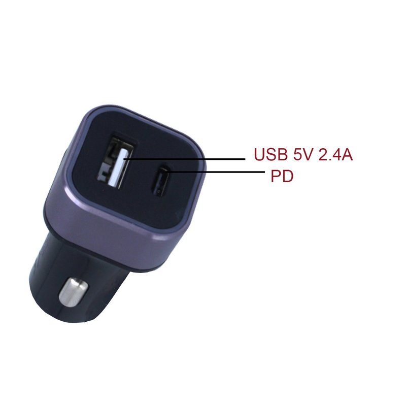 Caricatore auto USB-C PD 32W, 2 porte USB-A + USB-C, compatto 29x29mm