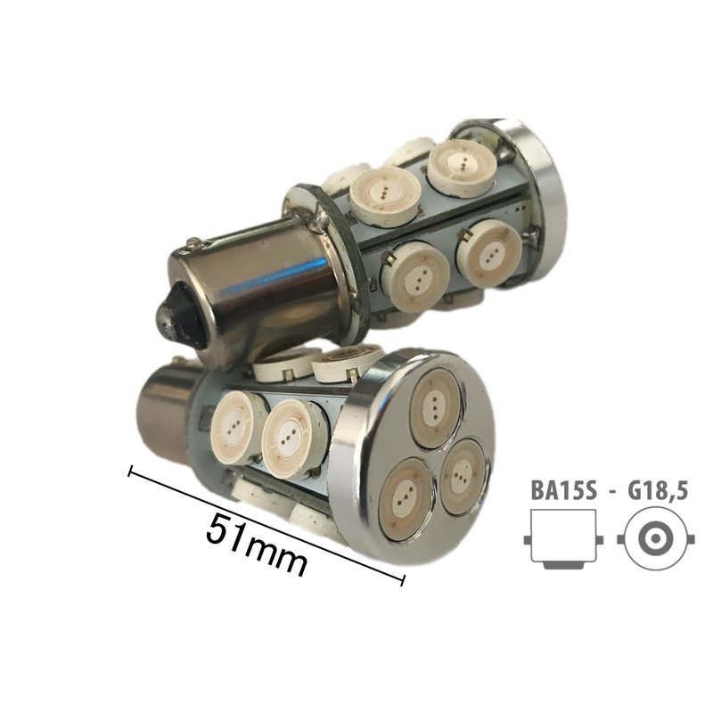 Coppia 2 Lampade LED BA15S 1156 12V giallo arancione, 13 SMD 9080, 6W