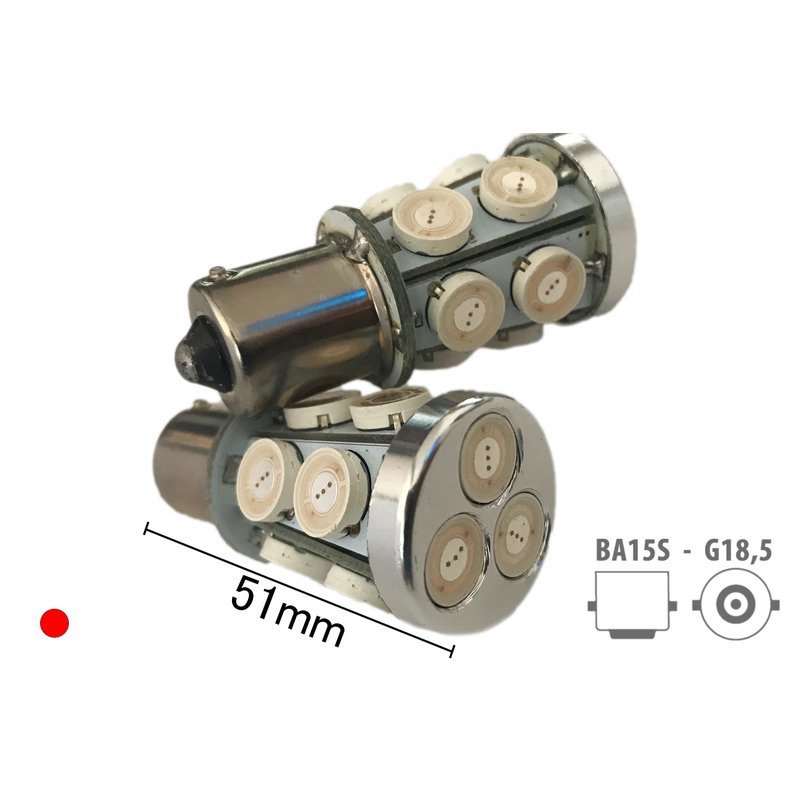 Coppia lampade LED BA15S 1156 P21W rosse 12V 6W, 13 SMD 9080