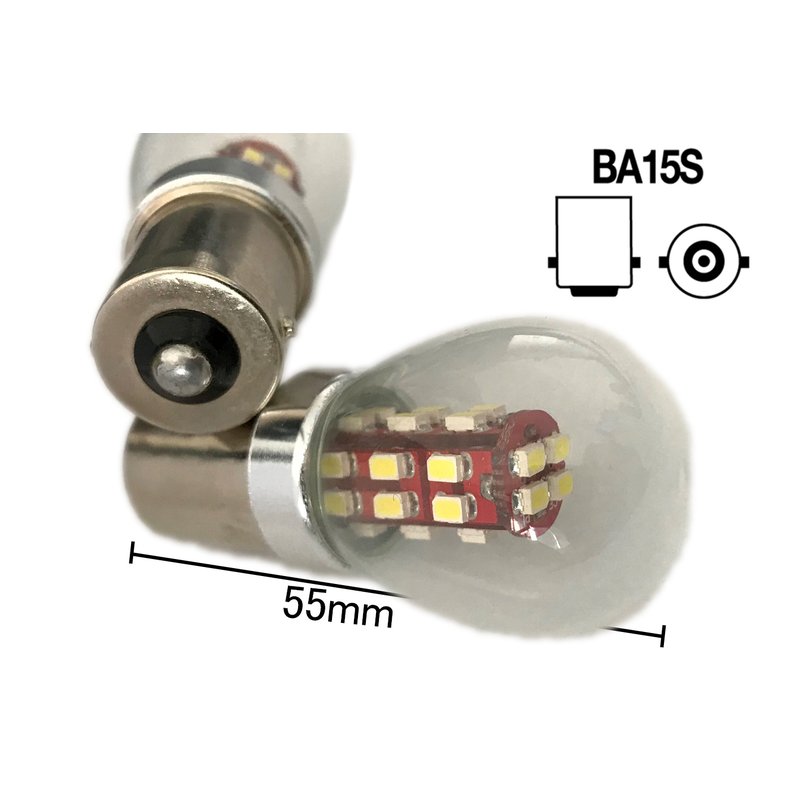 Coppia 2 Lampade LED BA15S 1156 P21W 12V rosso, 28 SMD 3014, 2W