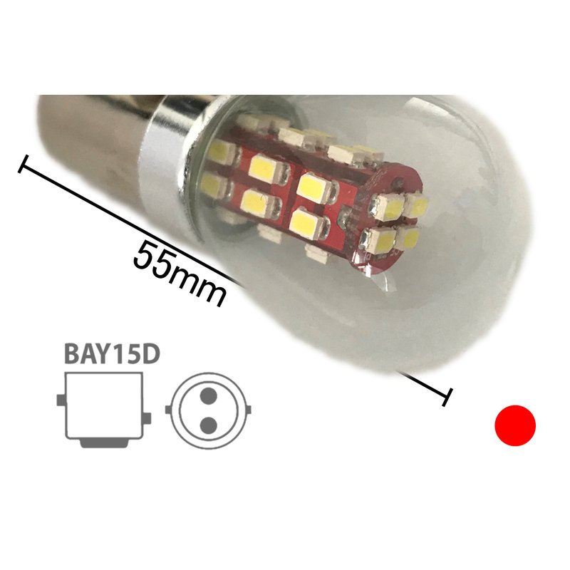 Coppia lampade LED BAY15D 1157 P21/5W rosse 12V 2W, 28 SMD 3014 misura originale