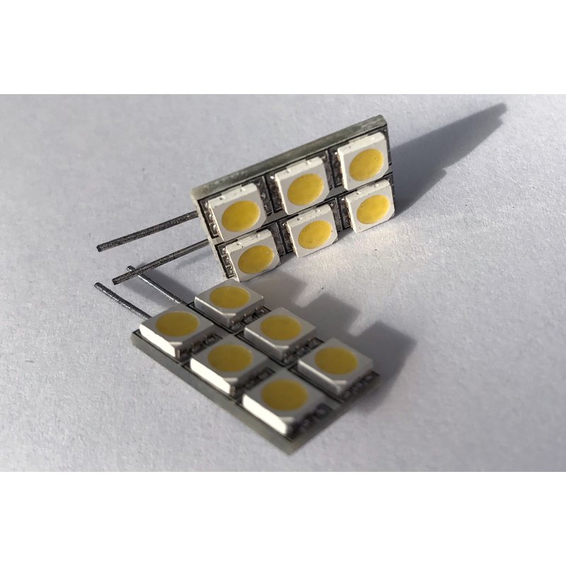 Coppia lampade LED G4 12V, 6 SMD 5050, bianco caldo 3000K, 1W