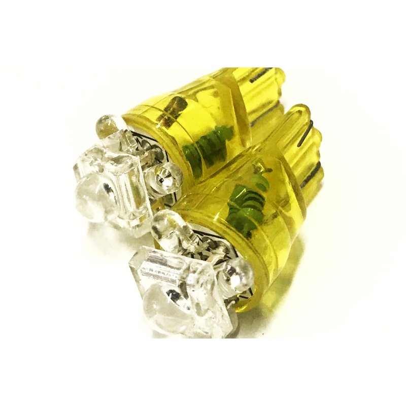 Coppia lampade LED T10 W5W, 1 LED F5 Flux + 4 LED F3, giallo 12V 0,2W