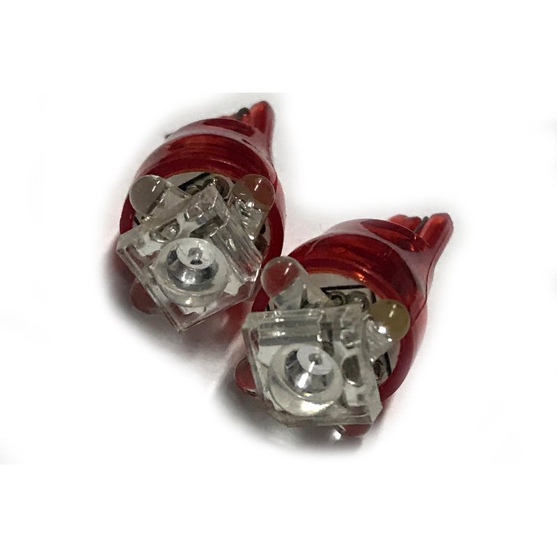 Coppia lampade LED T10 W5W rosse 12V 0,2W, 1 LED F5 Flux + 4 LED F3
