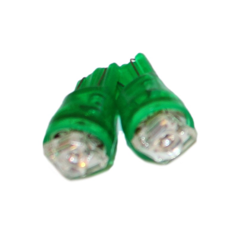 Coppia lampade LED T10 12V 0,2W, 1 LED F5 Flux verde, attacco W5W