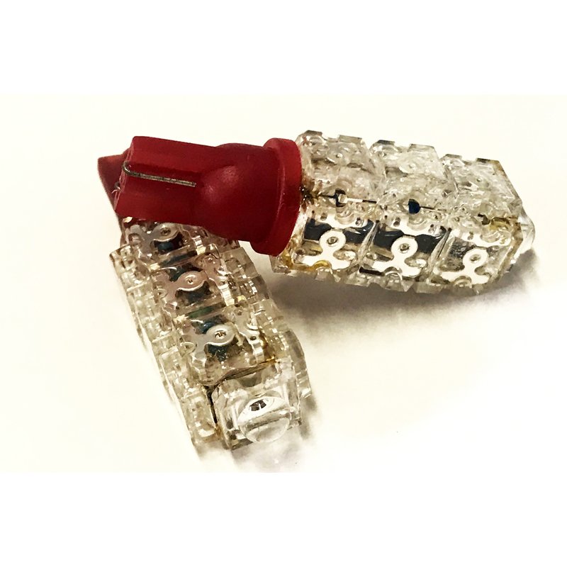 Coppia lampade LED T10 W5W rosse, 13 LED F5 Flux, 12V 2W