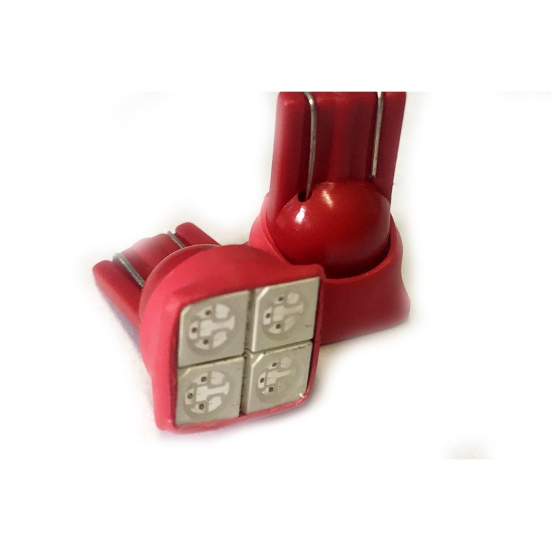 Coppia lampade LED T10 W5W frontali, 4 SMD 5050, rosso 12V 0,5W