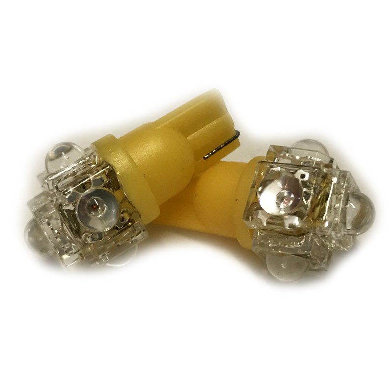 Coppia lampade LED T10 W5W gialle 12V 0,2W, 5 LED F5 Flux, Ø18x29mm