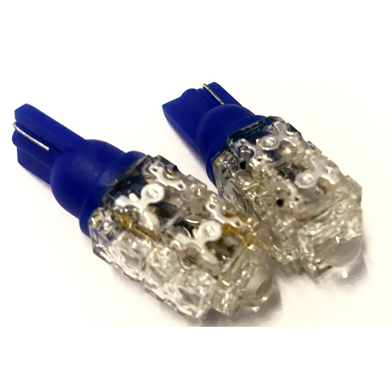 Coppia lampade LED T10 W5W blu 12V 1W, 9 LED F5 Flux Ø14x34mm