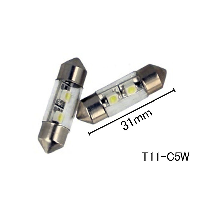 Coppia lampade LED T11 C5W 31 mm 12V 1W con 2 SMD 3528 bianco freddo 6000 K – per interni auto
