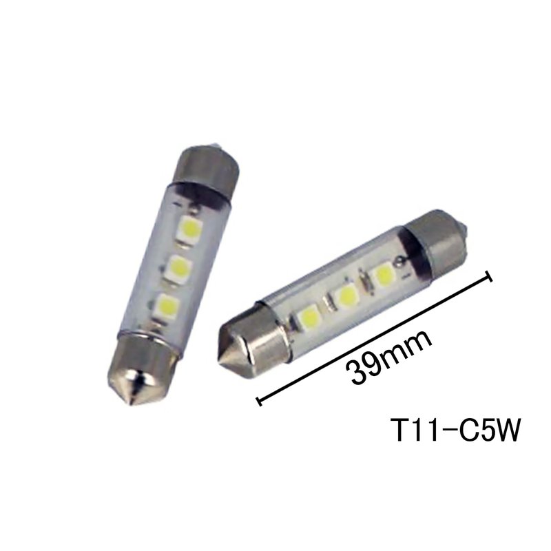 Coppia Lampade LED T11 C5W 39mm 3 SMD 3528 Bianco Freddo 6000K 12V 1W – Plafoniera, Targa, Interni Auto