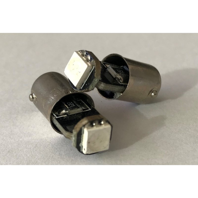 [ABC273] Coppia lampadine LED BA9S T4W piedi dritti, 1 SMD 5050 frontale verde, 12V 0,2W