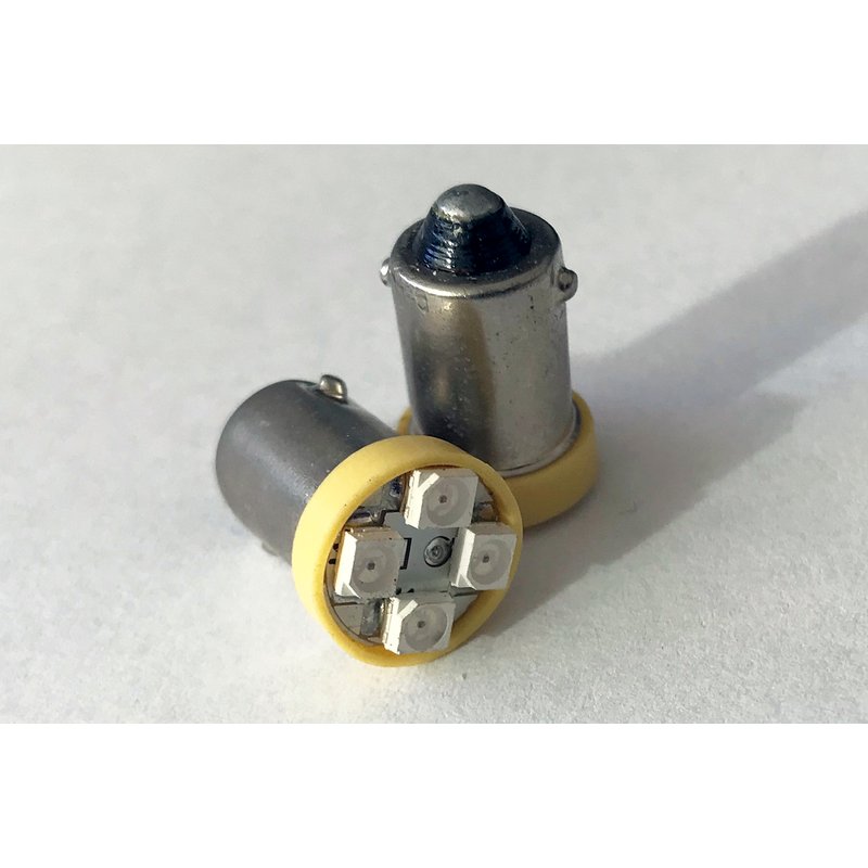 Coppia lampadine LED BA9S T4W gialle 12V 0,2W, 4 SMD 3528 Ø12x19mm