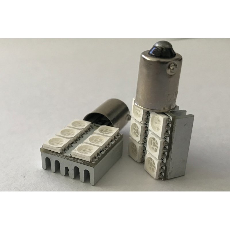 Coppia lampadine LED BA9S T4W piedi dritti, 6 SMD 5050 laterali, giallo 12V 1W