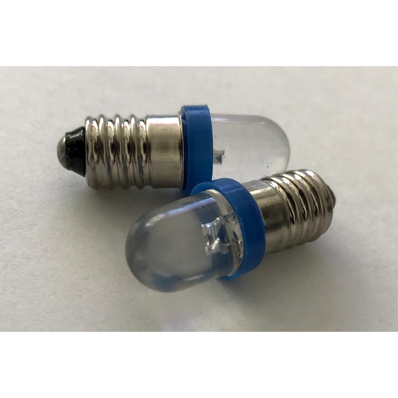 Coppia lampadine LED E10 vite miniatura, 1 LED blu, 6V / 12V, 0,2W