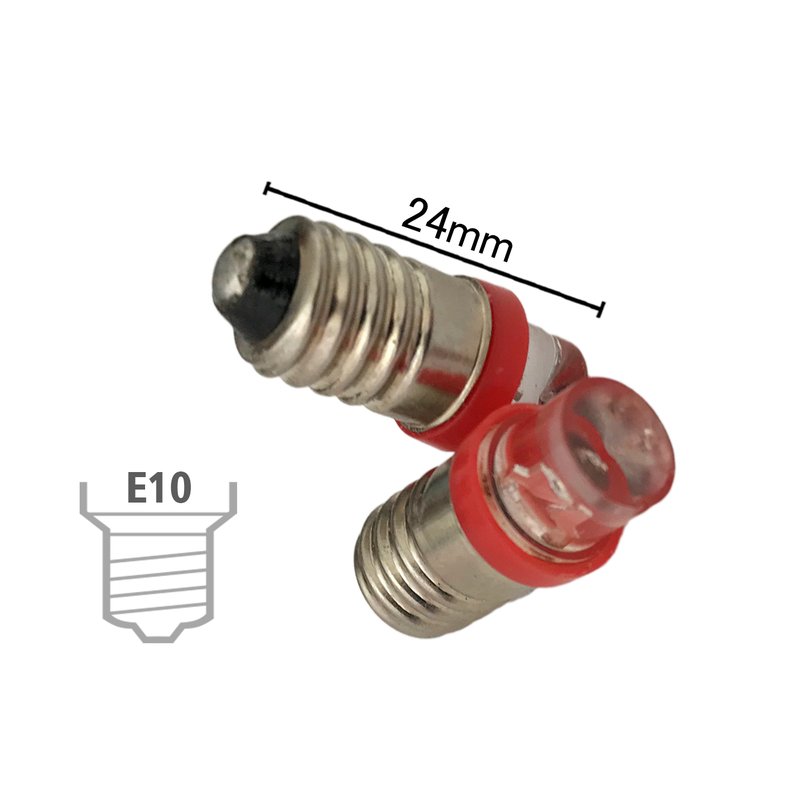 Coppia lampadine LED E10 vite miniatura, 1 LED rosso, 6V / 12V, 0,2W