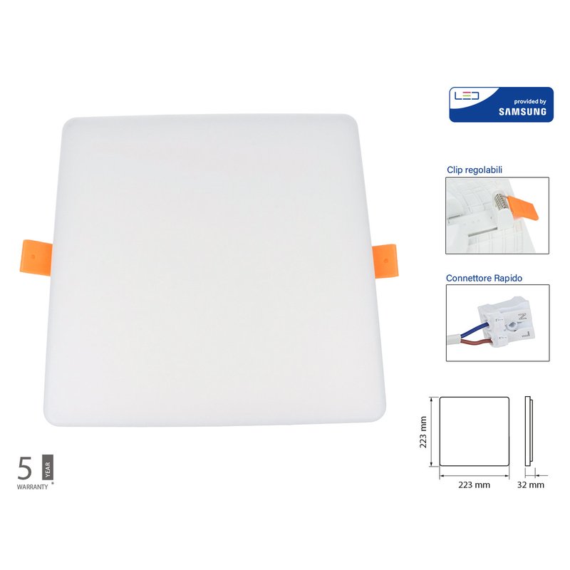 Faretto Pannello Led Da Incasso Quadrato Senza Bordo 24W Foro Adattabile Da 75mm a 200mm SKU-742