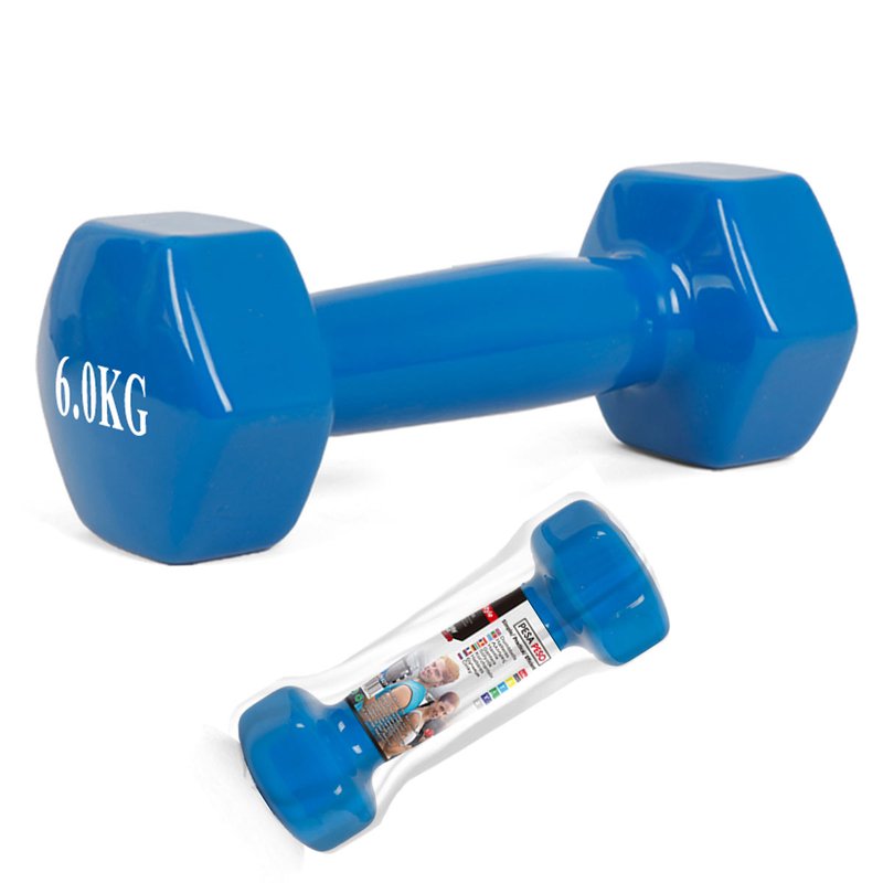 Manubrio esagonale 6 kg in ghisa rivestita gomma antiscivolo