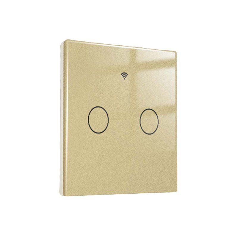 Interruttore Wifi Da Parete 86X86 Pannello Touch 2 Tasti Colore Oro WiFi + RF 433 Compatibile con Amazon Alexa e Google Home