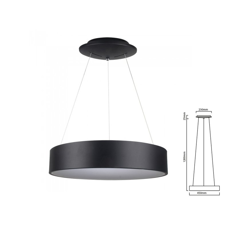 Lampada Led A Sospensione Moderno Circolare Colore Nero Diametro 450mm 25W 3000K Dimmerabile SKU-3993