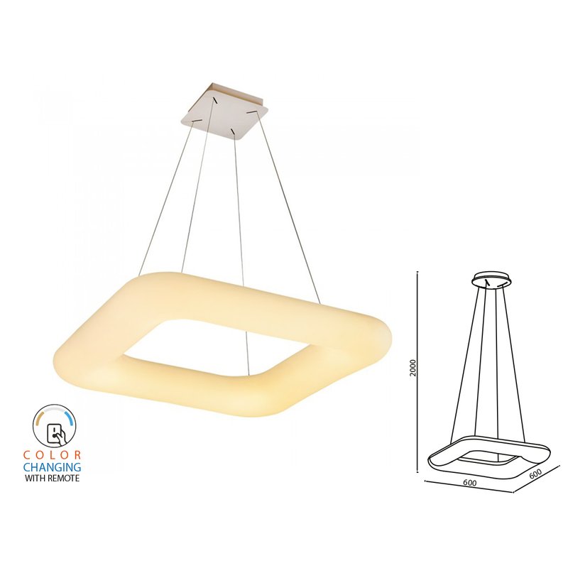 [SV3963] Lampada Led A Sospensione Moderno Quadrata CCT 600X600mm 42W Dimmerabile Telecomando 3 In 1 SKU-3963