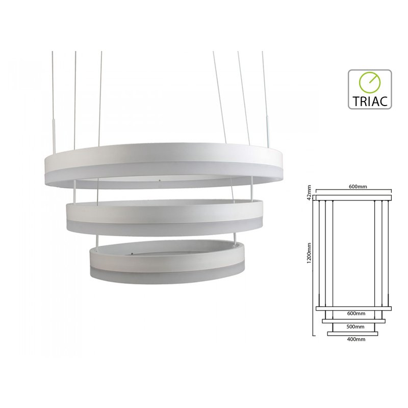 [SV3989] Lampada Led A Sospensione Rotonda Colore Bianco Tripli Anelli Diametro 600mm 500mm 400mm 3000K 80W Dimmerabile Triac Dimmer SKU-3989