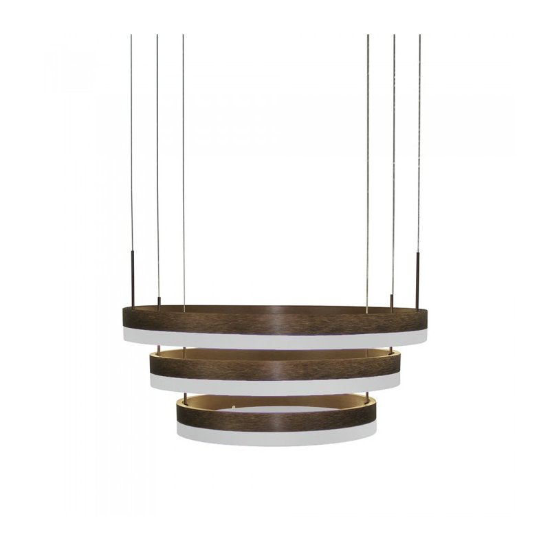 [SV3991] Lampada Led A Sospensione Rotonda Colore Caffe Marrone Tripli Anelli Diametro 600mm 500mm 400mm 3000K 80W Dimmerabile Triac Dimmer SKU-3991