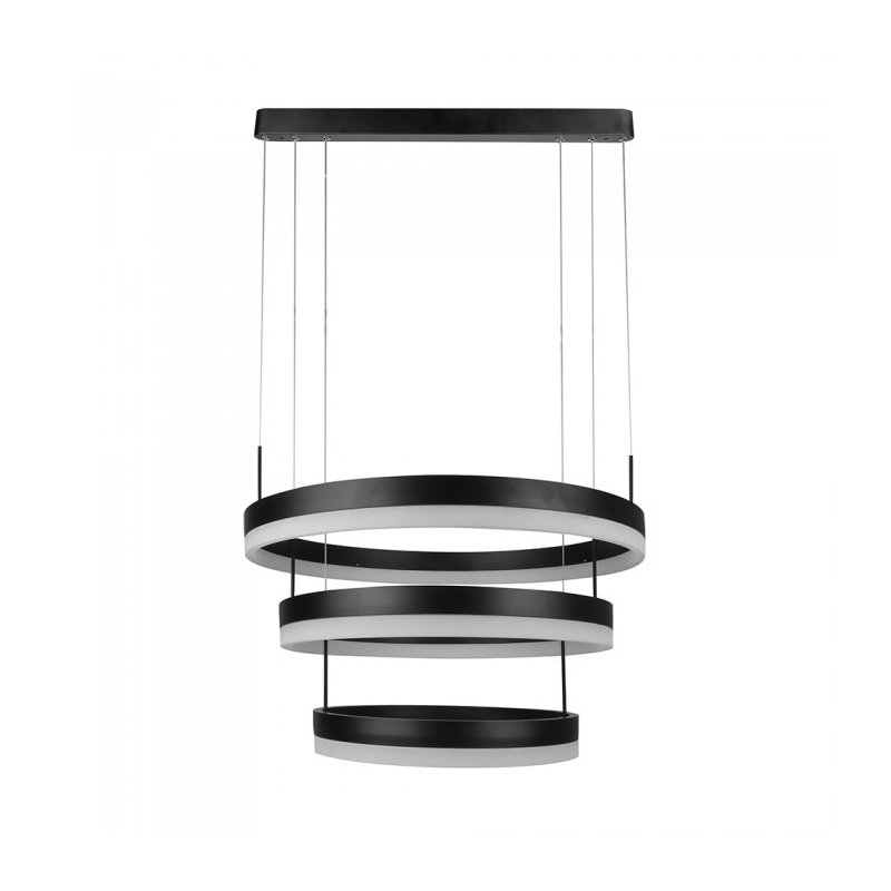 [SV3990] Lampada Led A Sospensione Rotonda Colore Nero Tripli Anelli Diametro 600mm 500mm 400mm 3000K 80W Dimmerabile Triac Dimmer SKU-3990