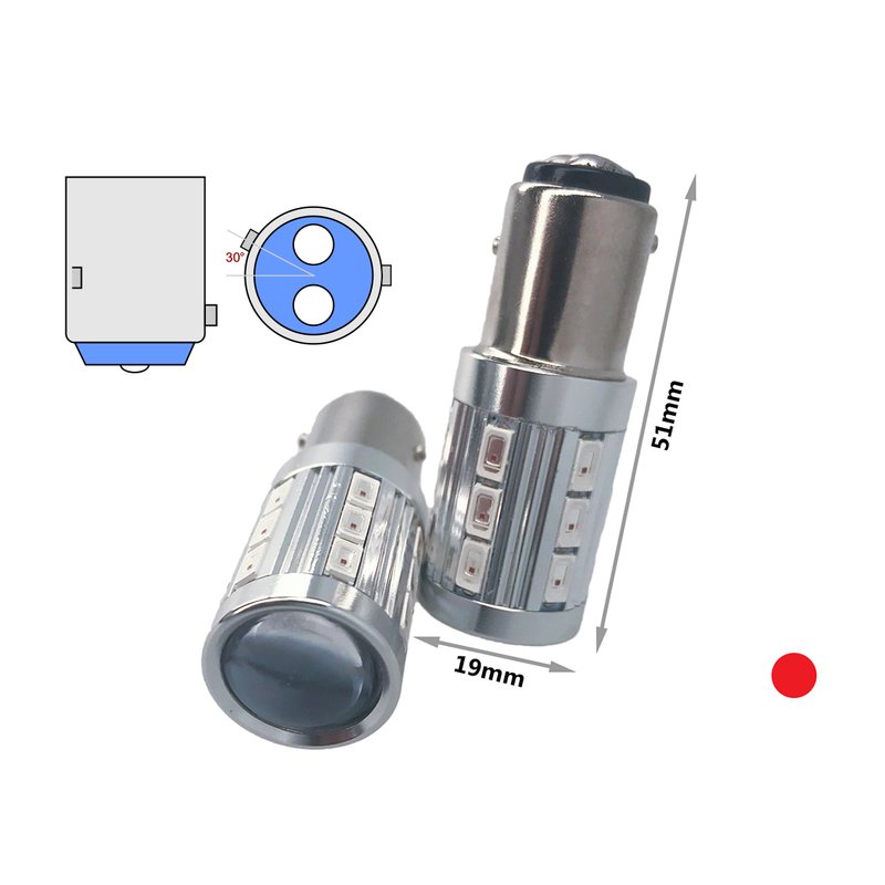 [LS9521] Lampada Led BAW15d PR21/5W Rosso 12V 24V 21/5W Compatibile Osram 7538LDR 21 Smd 5730 Con Lente Ingrandimento