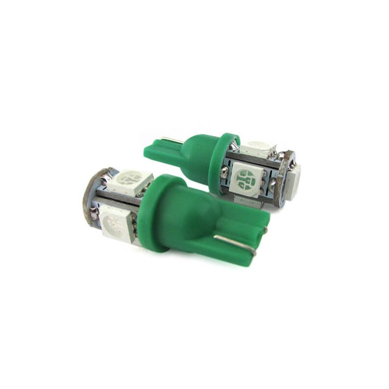 [LS1055] Lampada Led T10 W5W 5 Smd 5050 Colore Verde Luci Di Posizione 12V