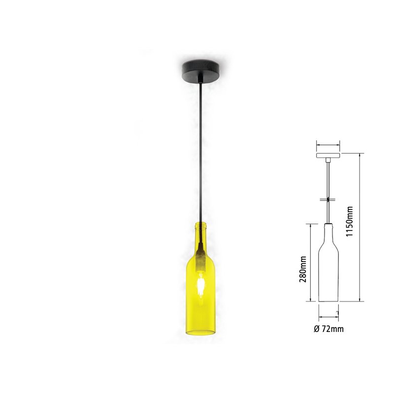 Lampadario a Sospensione Forma Bottiglia In Vetro Colore Giallo Attacco E14 Per Ristorante Sushi Bar SKU-3773
