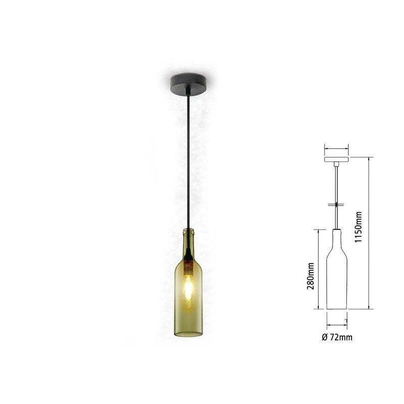 Lampadario a Sospensione Forma Bottiglia In Vetro Colore Grigio Attacco E14 Per Ristorante Sushi Bar SKU-3775