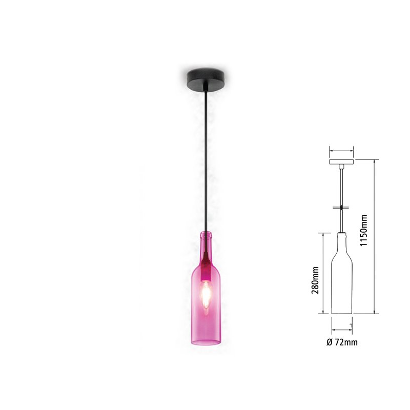 Lampadario a Sospensione Forma Bottiglia In Vetro Colore Rose Viola Attacco E14 Per Ristorante Sushi Bar SKU-3774