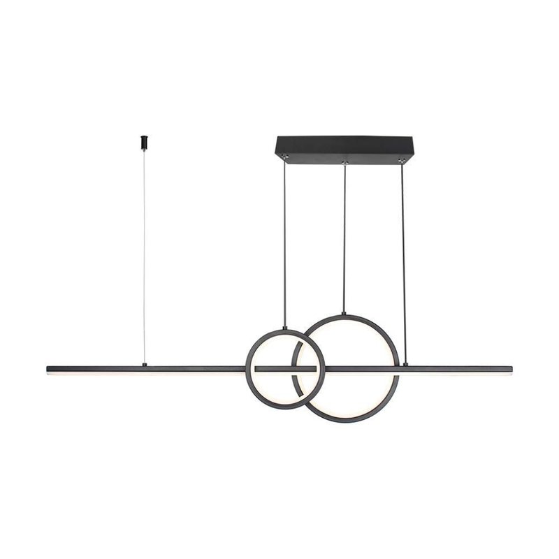 Lampadario LED a Sospensione 15W 1500lm dal Design Moderno 2 Anelli + Barra Led Colore Nero 4000K SKU-6935