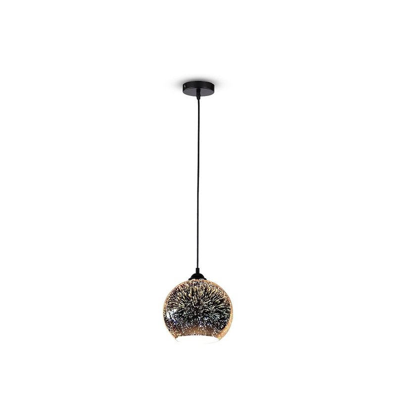 Lampadario Led a Sospensione Campana in Vetro Colore Cromo Specchio con Effetto 3D Diametro 20cm Attacco E27 SKU-40121