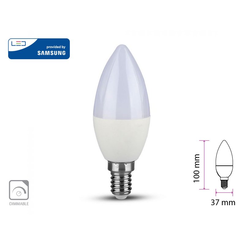 Lampadina LED Chip Samsung E14 C37 5,5W a Candela Dimmerabile SKU-20045, Disponibili 3000K 4000K 6400K
