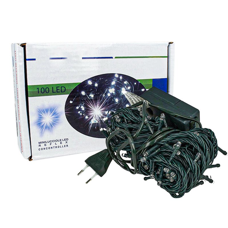 Luci Per Natale Catena 100 Led 9M Colore Bianco Freddo IP44 Lucciole Per Decorazioni Natalizie Con Filo Verde