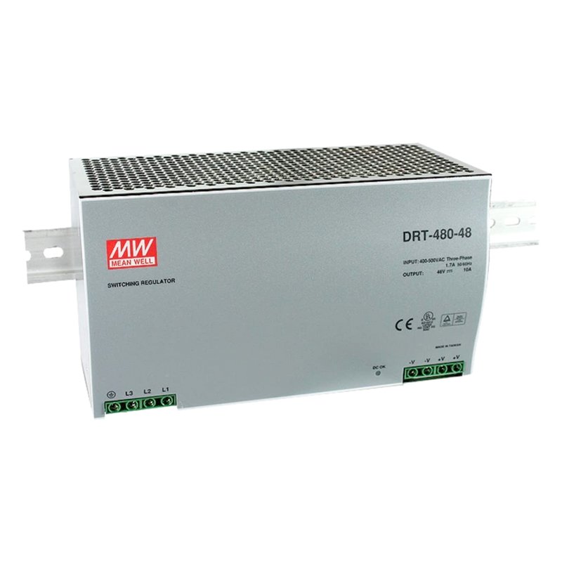 [MW-DRT-480-48] MW MEAN WELL DRT-480-48 Alimentatore 48V 10A 480W Per Barra Guida DIN Rail Ingresso 380V 3 Fasi Trifase