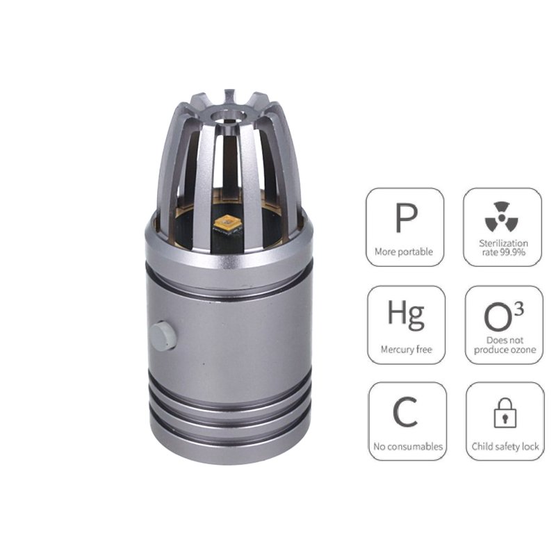 Mini Lampada Germicida UVC Disinfezione Sanificazione Per Auto Furgone Camper Ricaricabile Colore Grigio