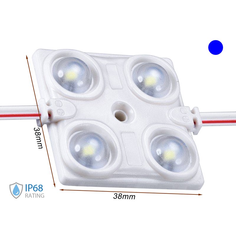 Modulo Mattone LED 4 SMD 2835 Colore Blu 12V 1,5W IP68 Con Lente Ingrandimento 160 Gradi SKU-5132