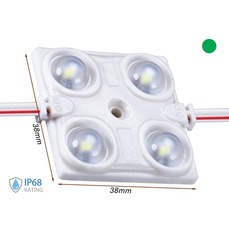 [ML0404V] Modulo Mattone LED 4 SMD 2835 Colore Verde 12V 1,5W IP68 Con Lente Ingrandimento 160 Gradi SKU-5133