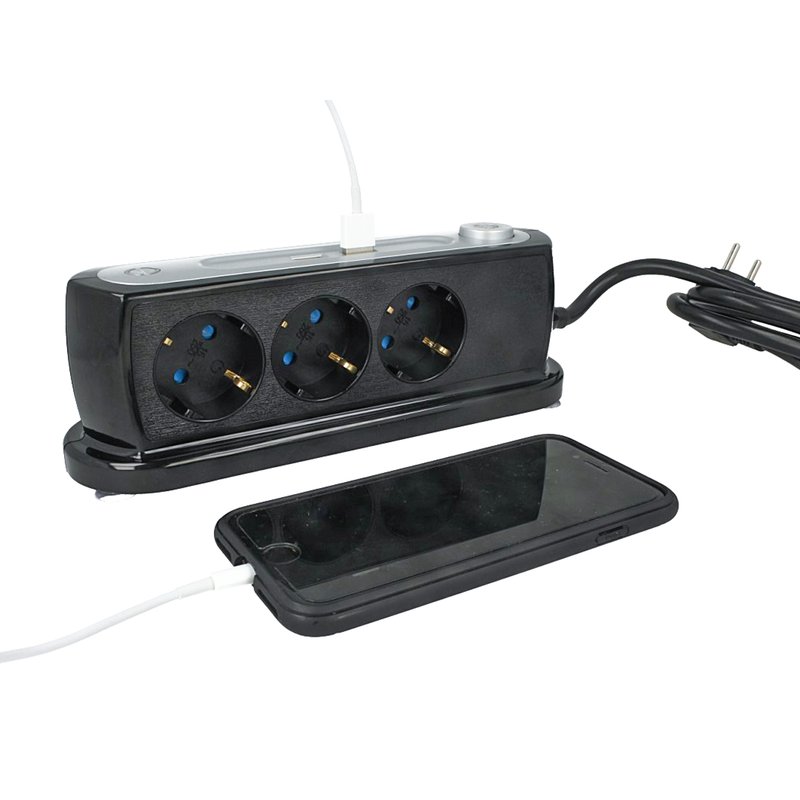 [AP8817] Multipresa Ciabatta da Tavolo 3 Prese Schuko 16A 2P e 2 Porte USB 5V 2,4A Con Interruttore Colore Nero SKU-8817