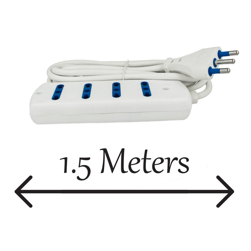 Multipresa Ciabatta Elettrica 4 Posti Bipasso 10/16A Cavo Da 1,5 Metri Colore Bianco, Spina Italiana Grossa 16A