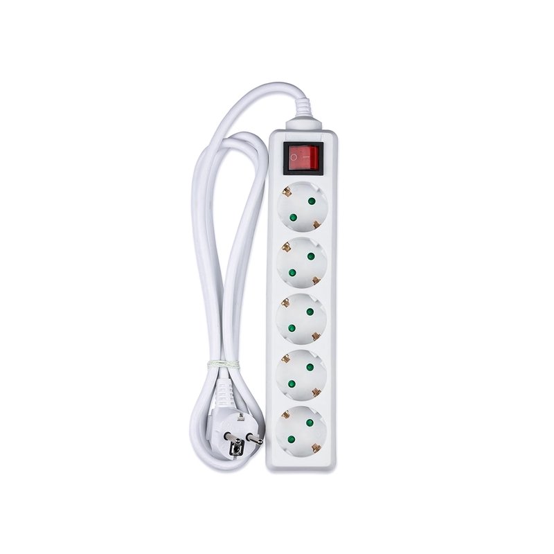 Multipresa Ciabatta Elettrica 5 Posti Schuko Spina Tipo Ibrido F + E Cavo Lunga 1,5 Metri Con Interruttore SKU-8766