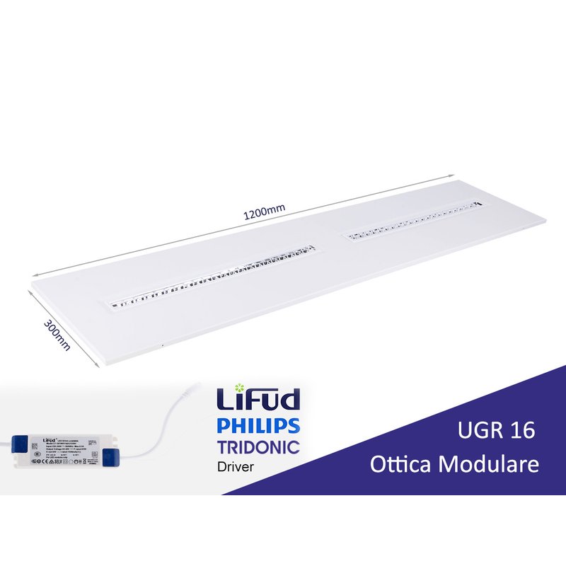 [FP30120N] Pannello Led Con Ottica Modulare UGR 16 Bianco Neutro 30W 30X120cm 150LM/W Per Ufficio Enti Pubblici